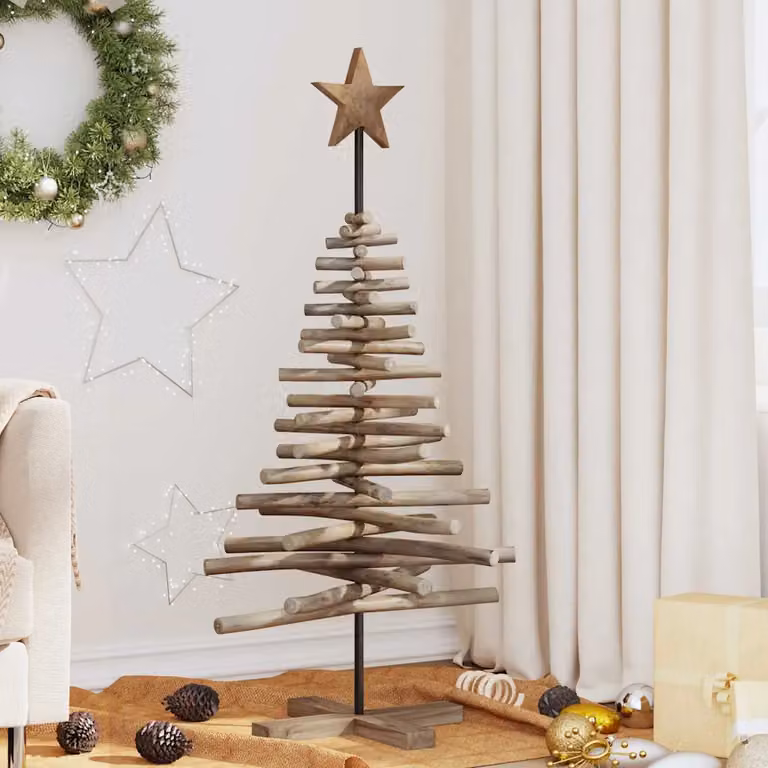 Albero di Natale rustico vidaXL in legno di teak massello marrone, Altezza: 120 cm
