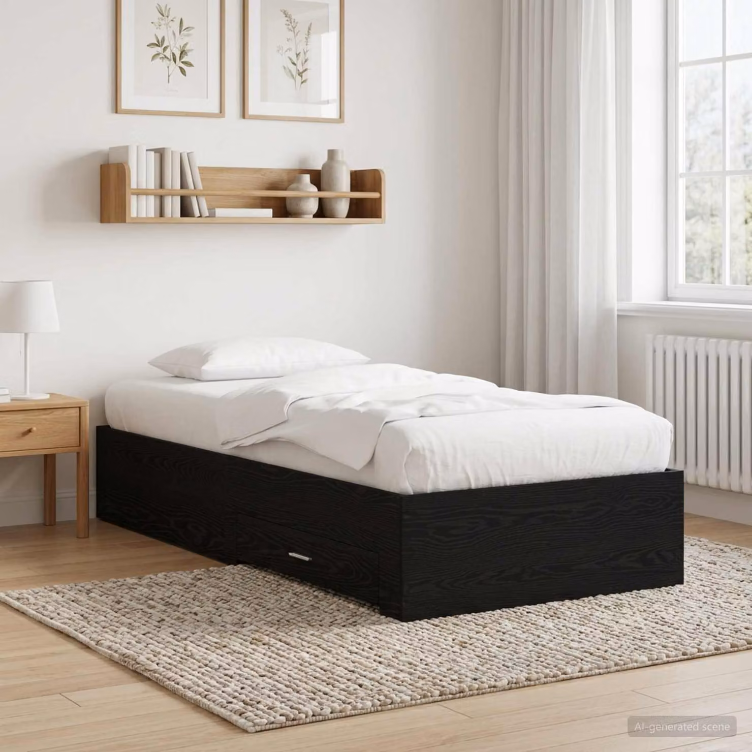 Struttura del letto vidaXL in legno ingegnerizzato rovere e nero con cassetti in stile rustico