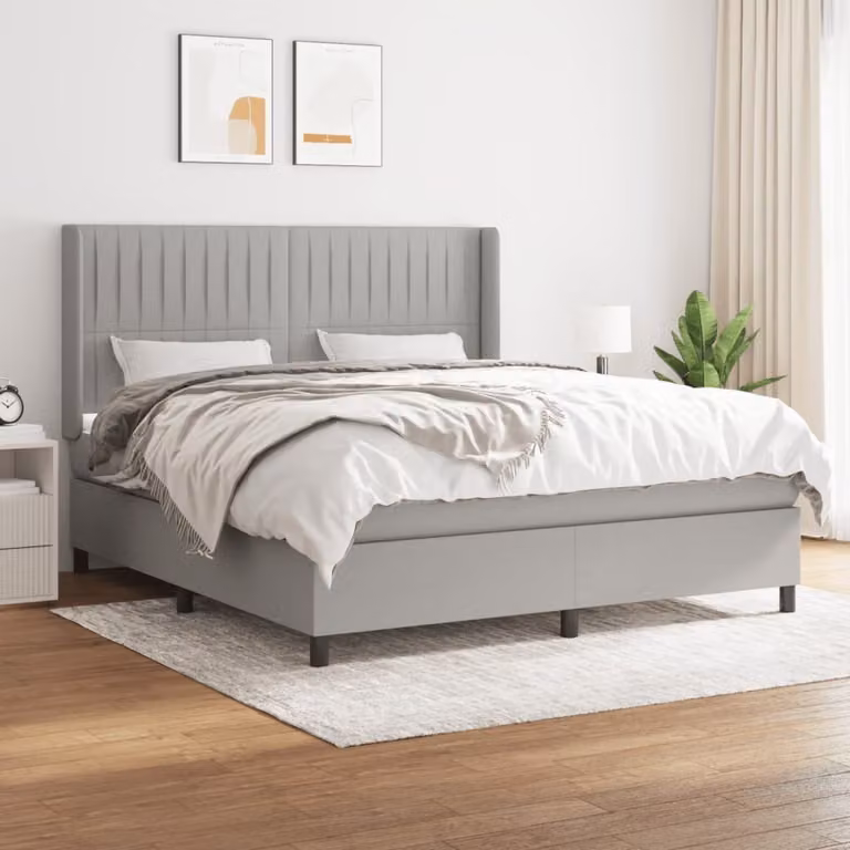The Living Store Letto a molle con materasso grigio chiaro 180x200 cm in tessuto