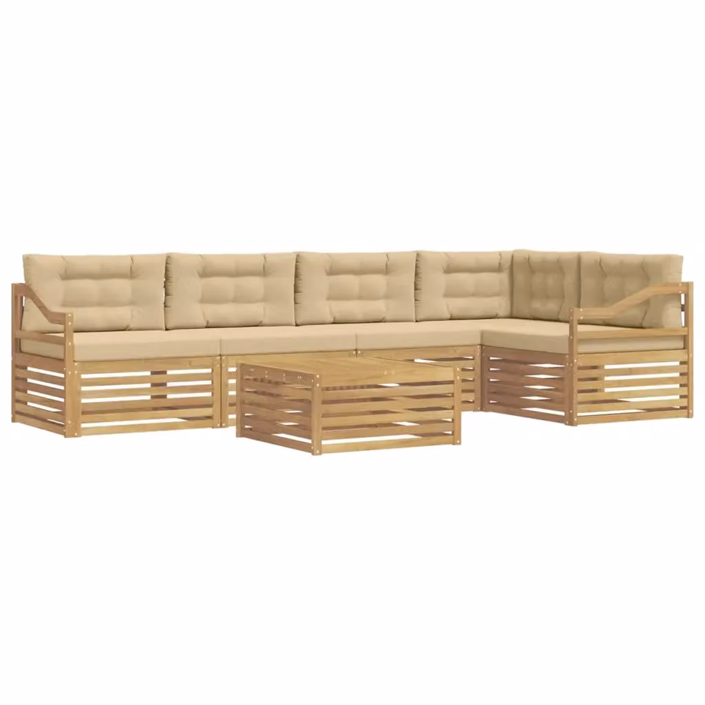 Set di divani da esterno a L con tavolino vidaXL in legno di acacia, colore bianco e beige, composto da 6 pezzi con cuscini inclusi – 2