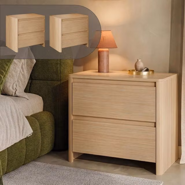 Set di 2 Comodini Takranmaa en.casa con 2 Cassetti, Effetto Rovere Marrone, L 60 cm x P 40 cm x H 54 cm