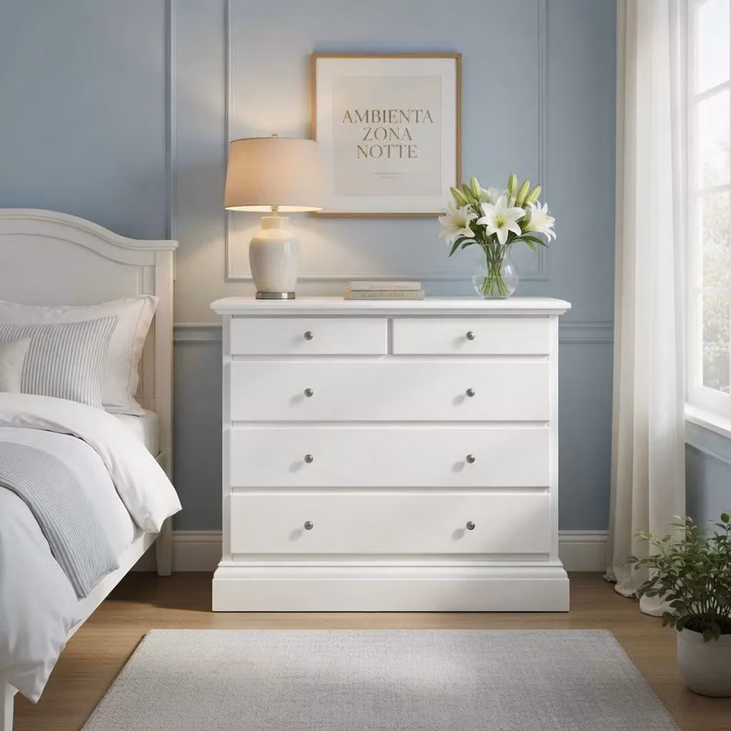 Cassettiera classica shabby chic bianca Mobili 2G L: 117 cm, P: 51 cm, H: 101 cm – 1