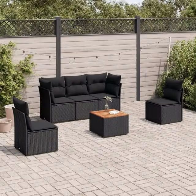 Set Divano da Giardino 6 pz con Cuscini Nero in Polyrattan 3255873