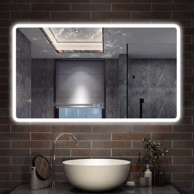 specchio rettangolare 100 x 60 cm con luce led a 3 colori, antiappannamento e touch, bluetooth