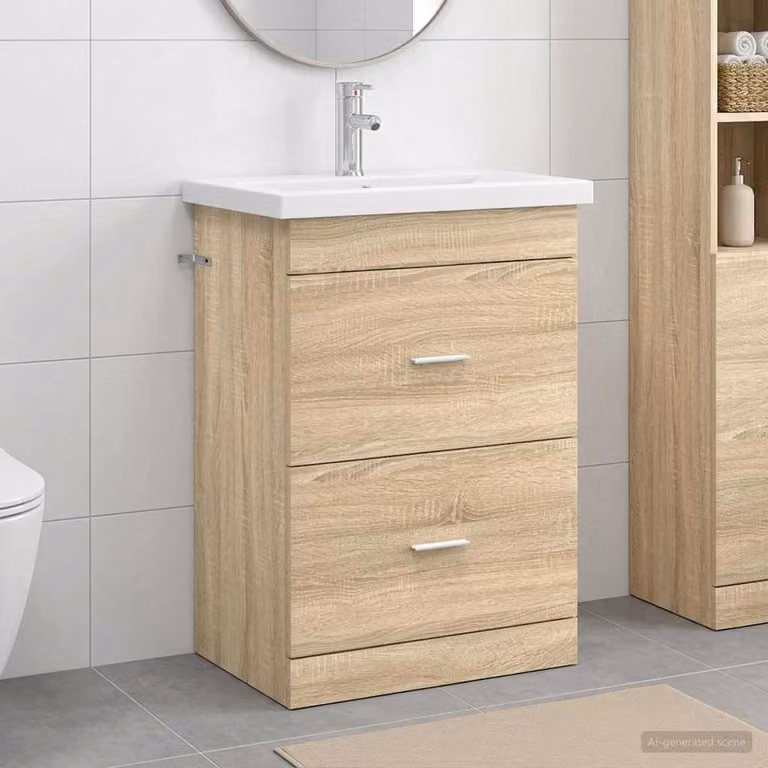 Set di mobili per il bagno moderno vidaXL in MDF marrone con cassetti e ante, L/P/H: 61 x 40 x 84,5 cm