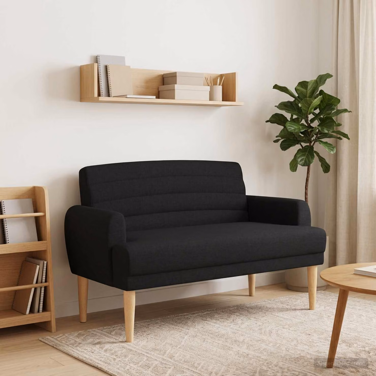 Loveseat vidaXL moderno in tessuto nero con bottoni imbottiti L: 116 cm, P: 67 cm, H: 80 cm