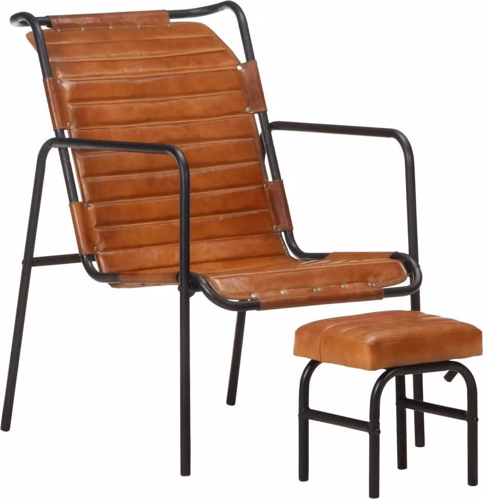 The Living Store Poltrona relax con poggiapiedi in vera pelle marrone