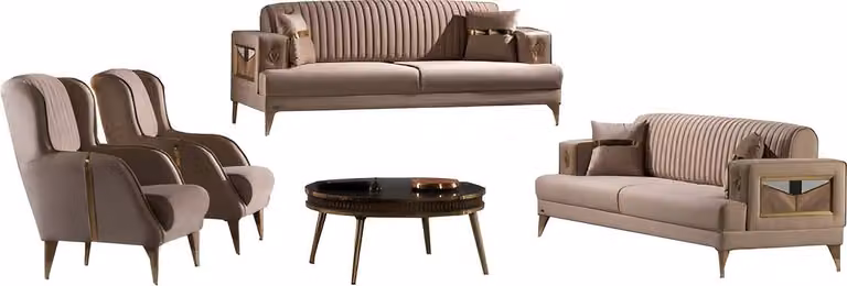 Sofagarnitur Sofa 3+1+1 Sitzer Wohnzimmer Set 3tlg Sofas Modern Beige Stil