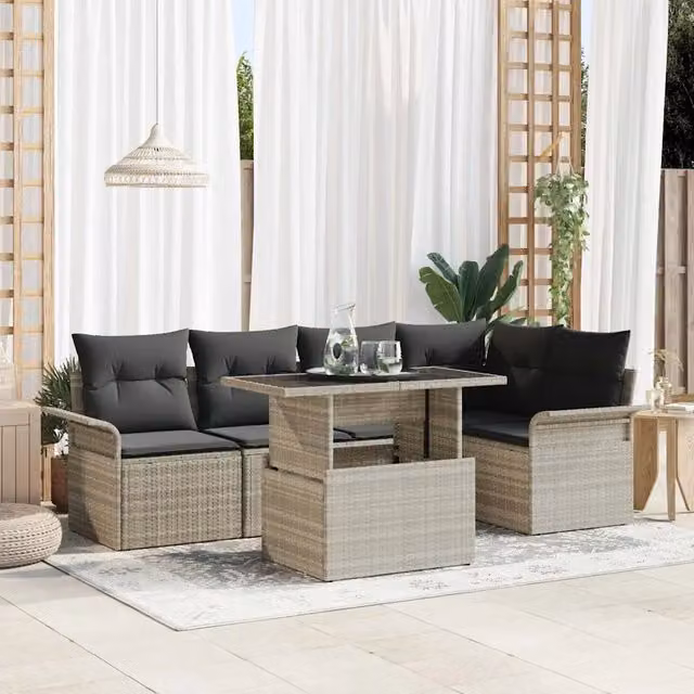 Set Divano da Giardino 6 pz Grigio chiaro polyrattan 3348288