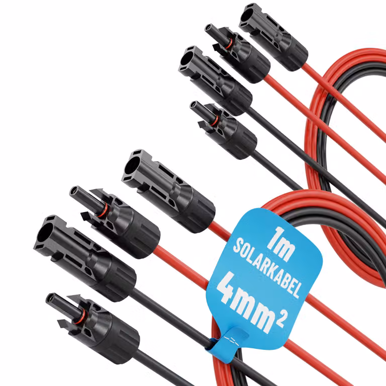 ABSINA, cavo solare, 4 x 1 metro, sezione 4mm2, tipo H1Z2Z2-K, colore nero e rosso - Cavo fotovoltaico da 4mm2, resistente ai raggi UV - Accessori per il montaggio di impianti fotovoltaici