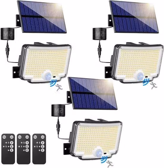 Illuminazione solare da esterno con sensore di movimento, 310 LED, 3 modalità, angolo di illuminazione di 270°, grado di protezione IP65 (resistente all'acqua)
