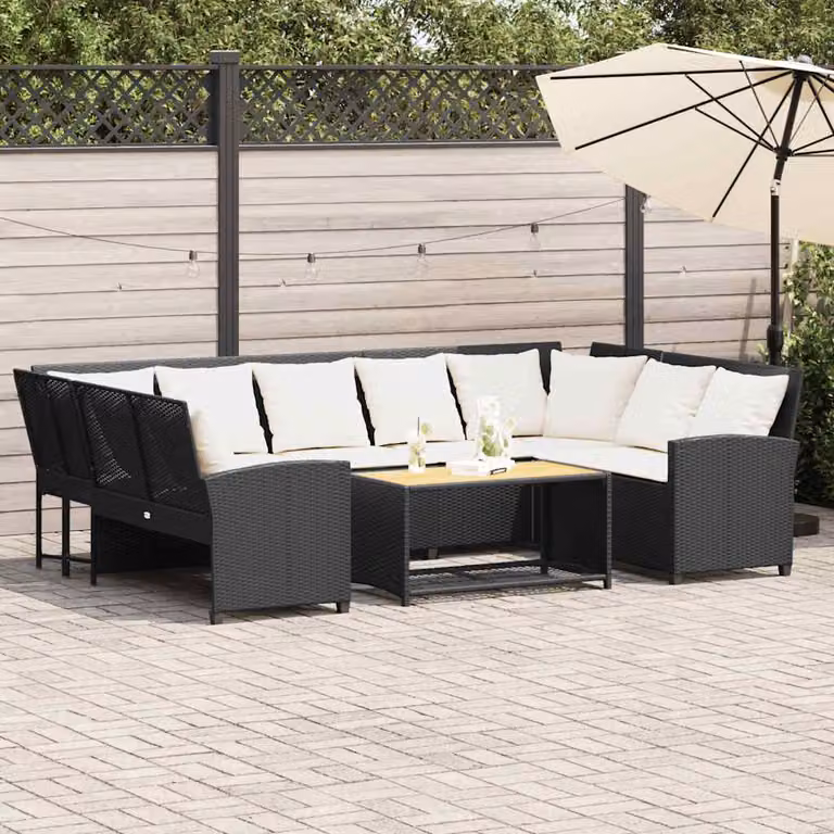 vidaXL Divano da Giardino a L Moderno in Polyrattan Nero con Cuscini Bianchi e Coperture Rimovibili