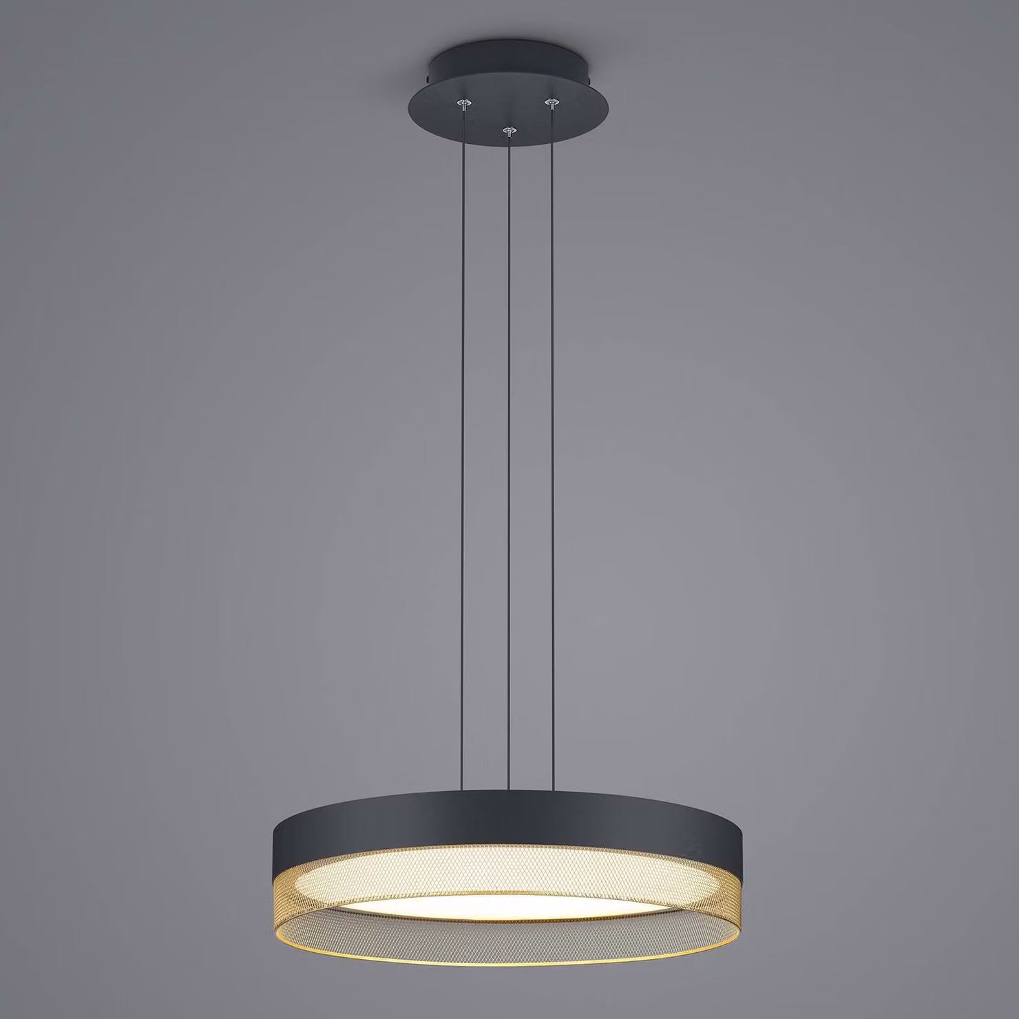 HELL Lampada a sospensione Mesh LED, Ø 45 cm, nero/oro Mesh, dimmerabile, Nero, Soggiorno / Sala da pranzo, Metallo, Moderno