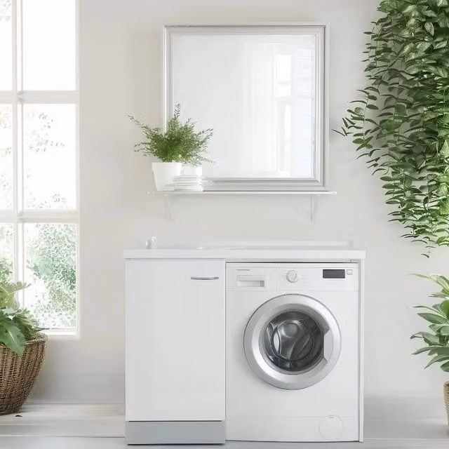 Mobile lavatoio 60x109 cm bianco con vasca in termoplastico, fondo salvagoccia e asse in termoplastico | Lavella