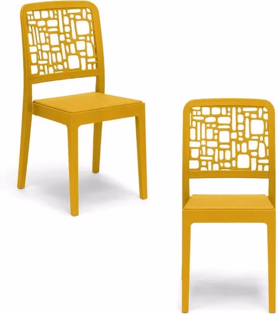 Set di 2 sedie impilabili MEDEA Redokasa in polipropilene color giallo senape con design moderno per cucina, giardino e sala da pranzo