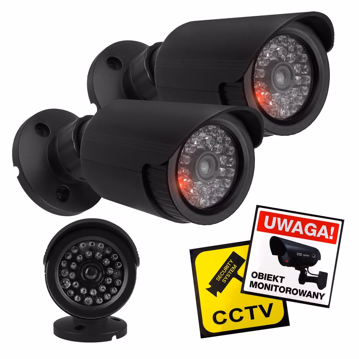 Set con due finte telecamere tubolari LED IR neri Alimentazione 2xAA (non incluse nella confezione) ABS IR1800 BT