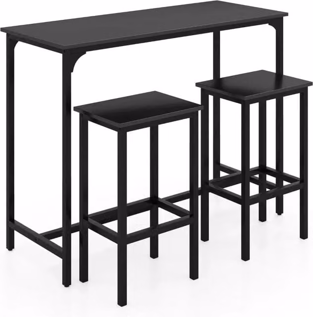 Set tavolo da bar da 3 pezzi 120 x 48 x 91 cm con 2 sgabelli salvaspazio stile industriale metallo nero 20_0011957