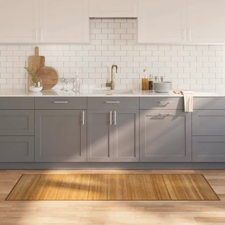 Tappeto rettangolare moderno vidaXL in bambù e polipropilene effetto legno, beige e marrone, L 70 cm x P 200 cm