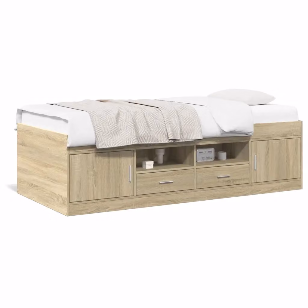 vidaXL Divano Letto Moderno con Cassetti in Legno Rovere, Colore Beige e Marrone, L/P/H: 203 x 93 x 52 cm – 2