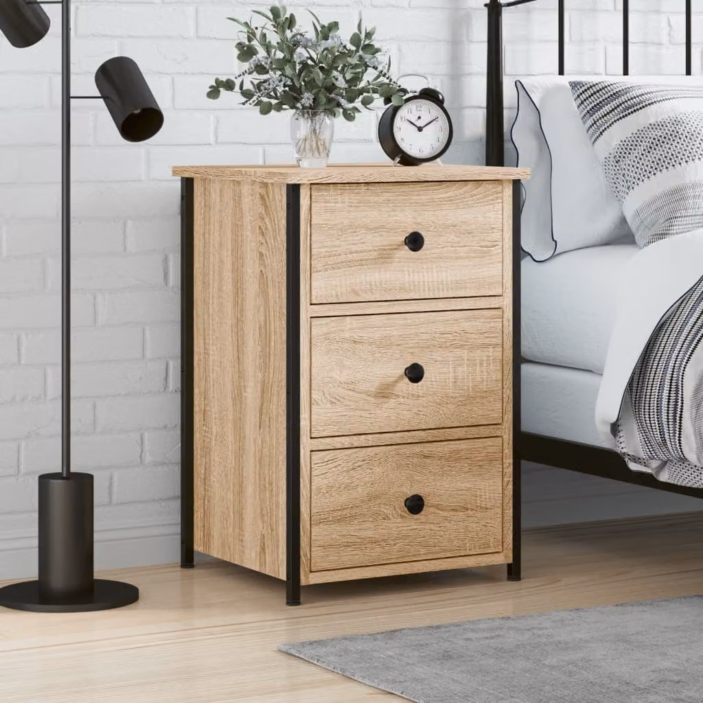 Comodino vidaXL in Rovere Sonoma e Metallo, Stile Industrial, Marrone/Beige, L 40 cm x P 36 cm x H 60 cm