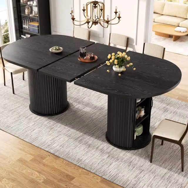 Tavolo allungabile con vano contenitore nascosto e griglie metalliche per cucina e sala da pranzo nero 149,8 × 80 × 75 cm