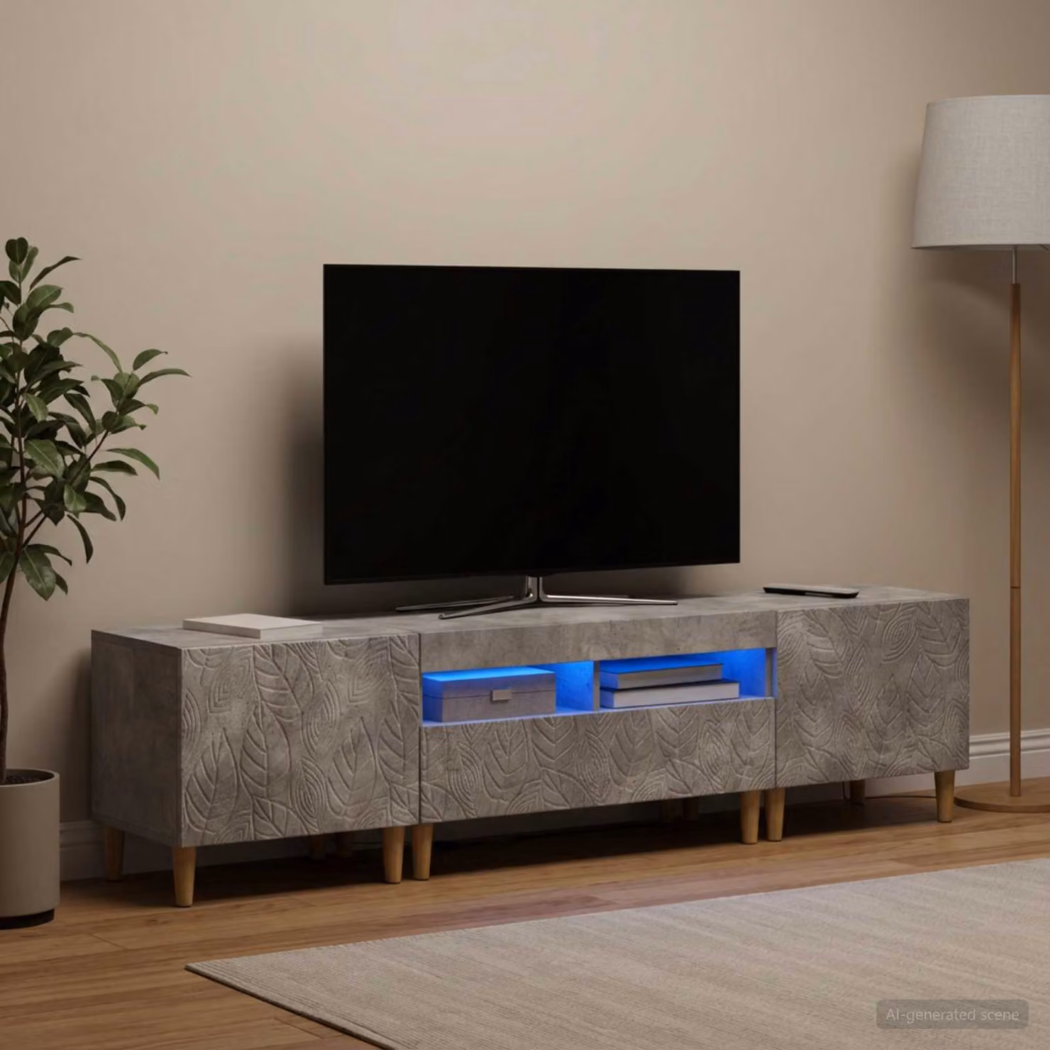 Mobile TV stand vidaXL DELFT moderno in legno e MDF con illuminazione LED integrata, Grigio Cemento, L: 179 cm, H: 43 cm, P: 35 cm