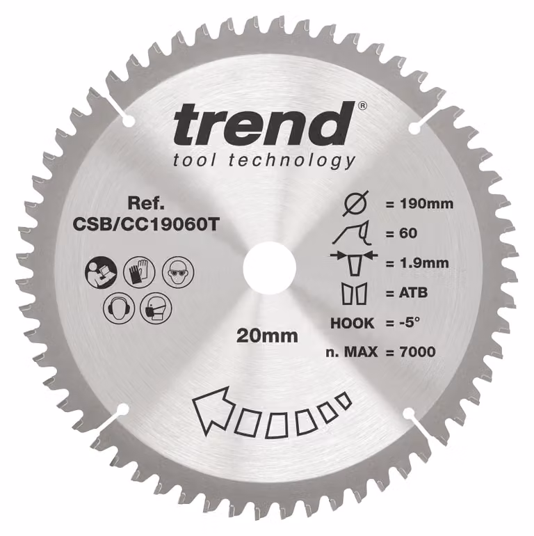Lama per sega circolare Trend, per legno e materiali compositi, diametro 190 mm, foro da 20 mm, 60 denti