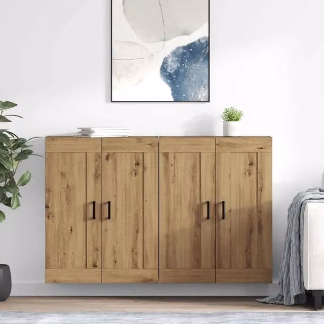 Set di 2 mobili a muro moderni vidaXL in legno color rovere marrone con ante a battente e ripiani interni L/P/H: 69,5 x 34 x 90 cm – 1