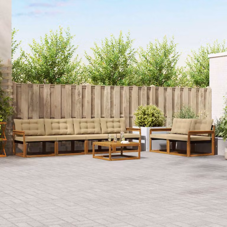 vidaXL Set di divani da esterno 7 pz Naturale e Beige