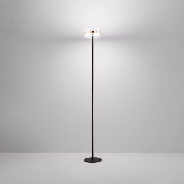 Piantana Contemporanea Aere Metallo Oro Rosa Vetro Nero Led 20W 3000K