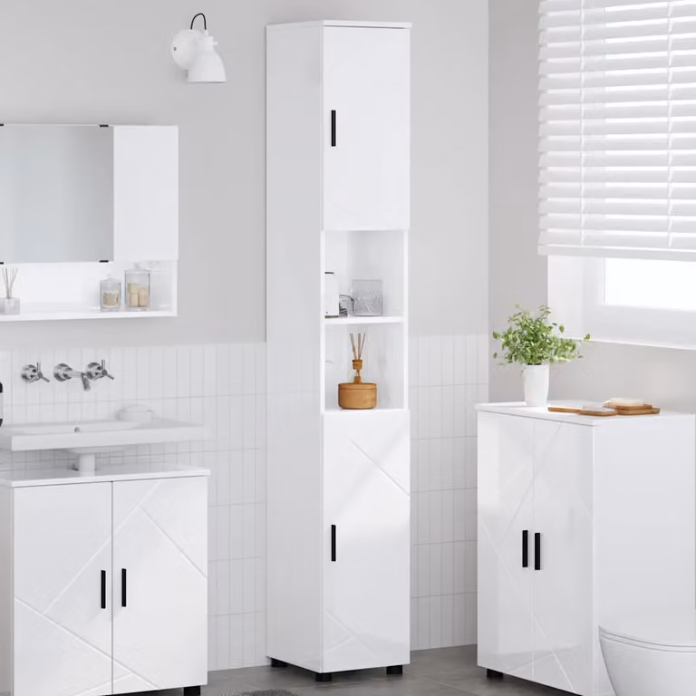 Mobile da bagno moderno vidaXL bianco lucido con ante a battente e ripiani interni L/P/H: 30 x 35 x 192 cm
