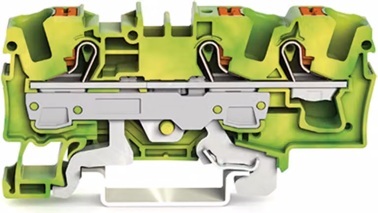Morsetto di protezione a 3 conduttori Wago con pulsante 6 mm², verde-giallo, 1 pz.