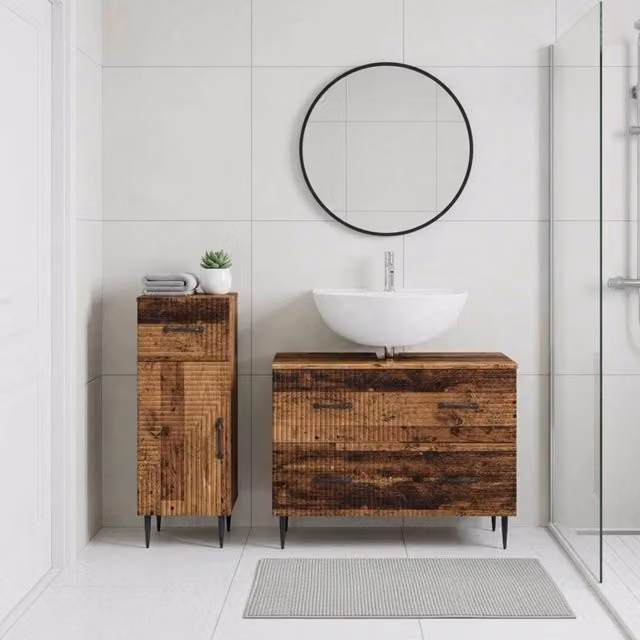 Set di mobili da bagno HAARLEM di vidaXL composto da mobile lavabo e mobile contenitore in legno marrone stile moderno
