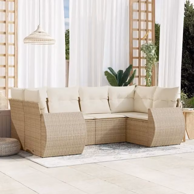 Set Divano da Giardino a L vidaXL in Polyrattan con Cuscini Beige e Struttura in Acciaio – 1
