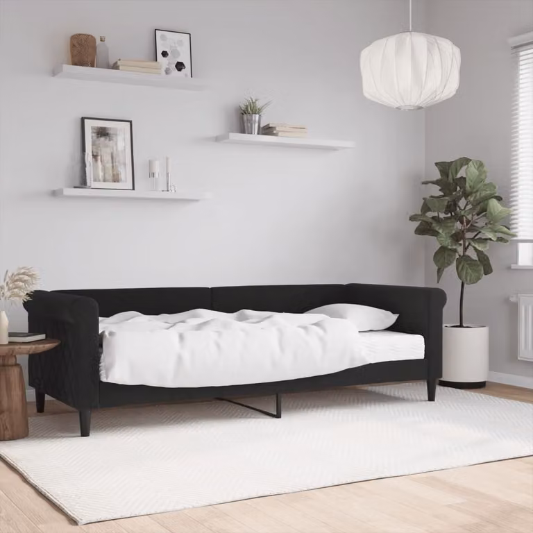 vidaXL Divano Letto in Velluto Nero con Materasso L/P/H: 200 x 80 x 68 cm