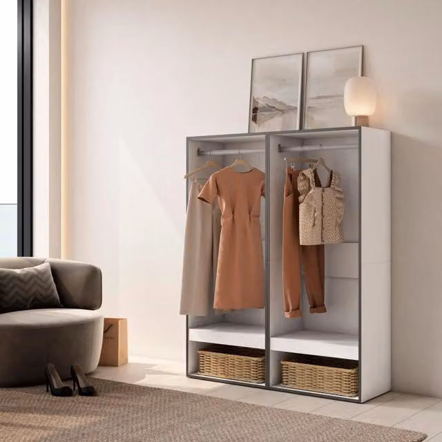 Armadio Aperto, 120x35x145cm, Camera da letto, Vestiti, scarpe, Bianco RF3484