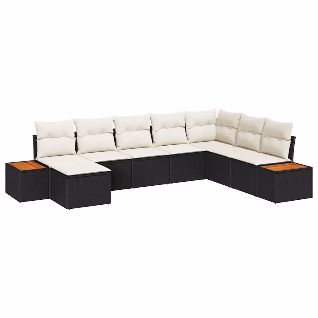 Set Divano da Giardino vidaXL 9 Pezzi a Forma di L con Tavolino e Pouf Nero e Beige – 2