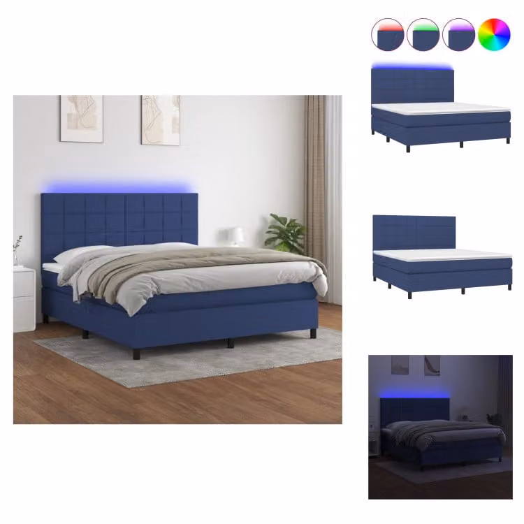 vidaXL Letto a molle con materasso e tessuto LED Blue 160x200 cm - Letti & strutture letto