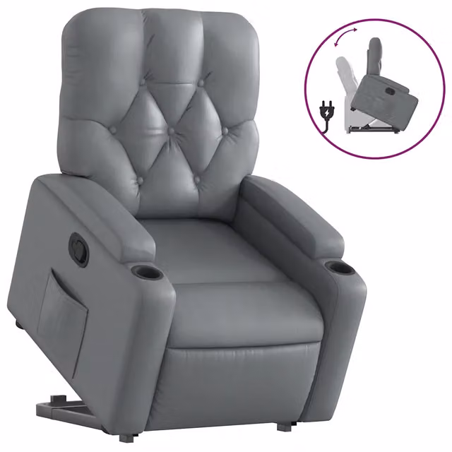 Poltrona | Sedia Relax Alzapersona Reclinabile Grigio in Similpelle