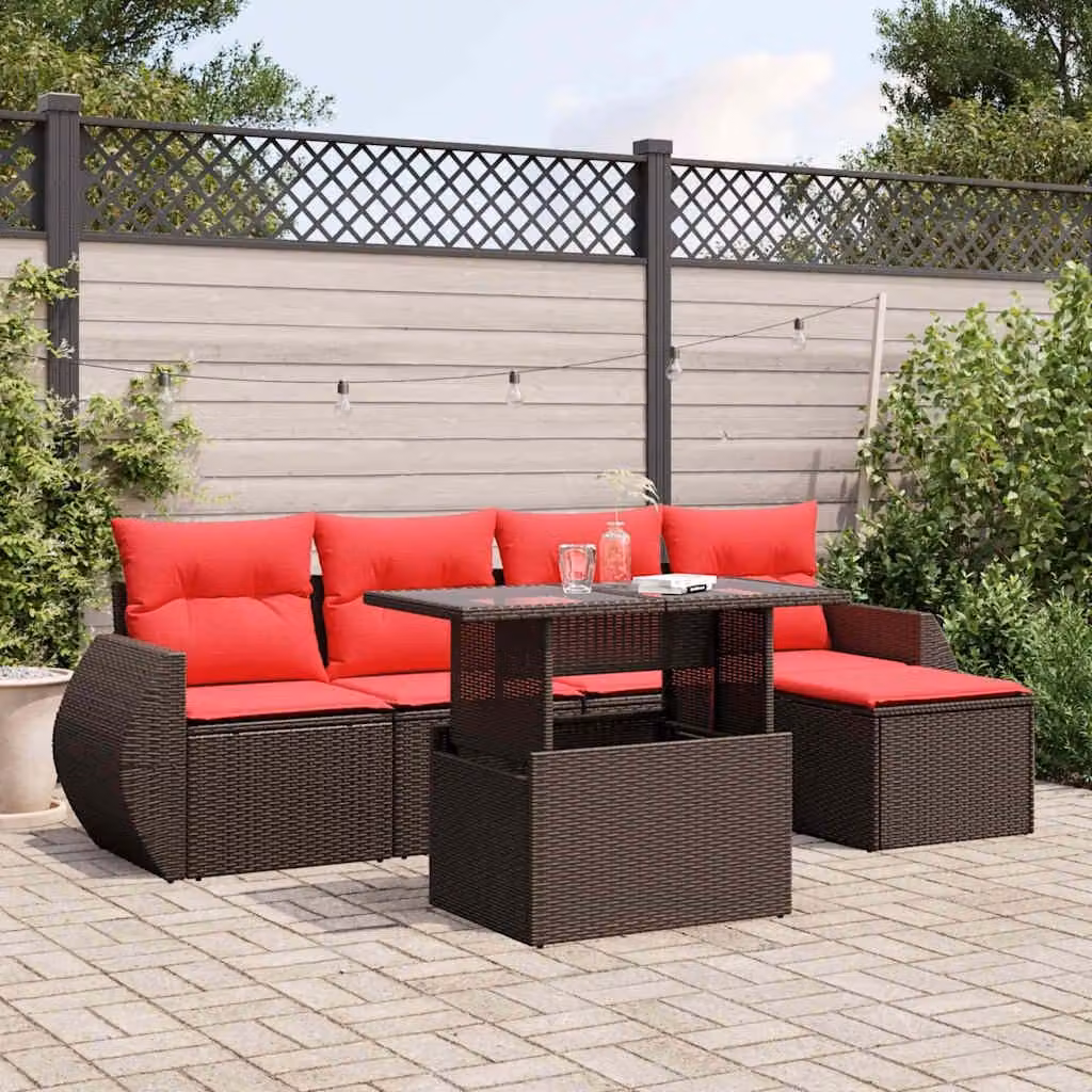 Maison Exclusive - Set di 6 divani da giardino con cuscini, marrone, polyrattan