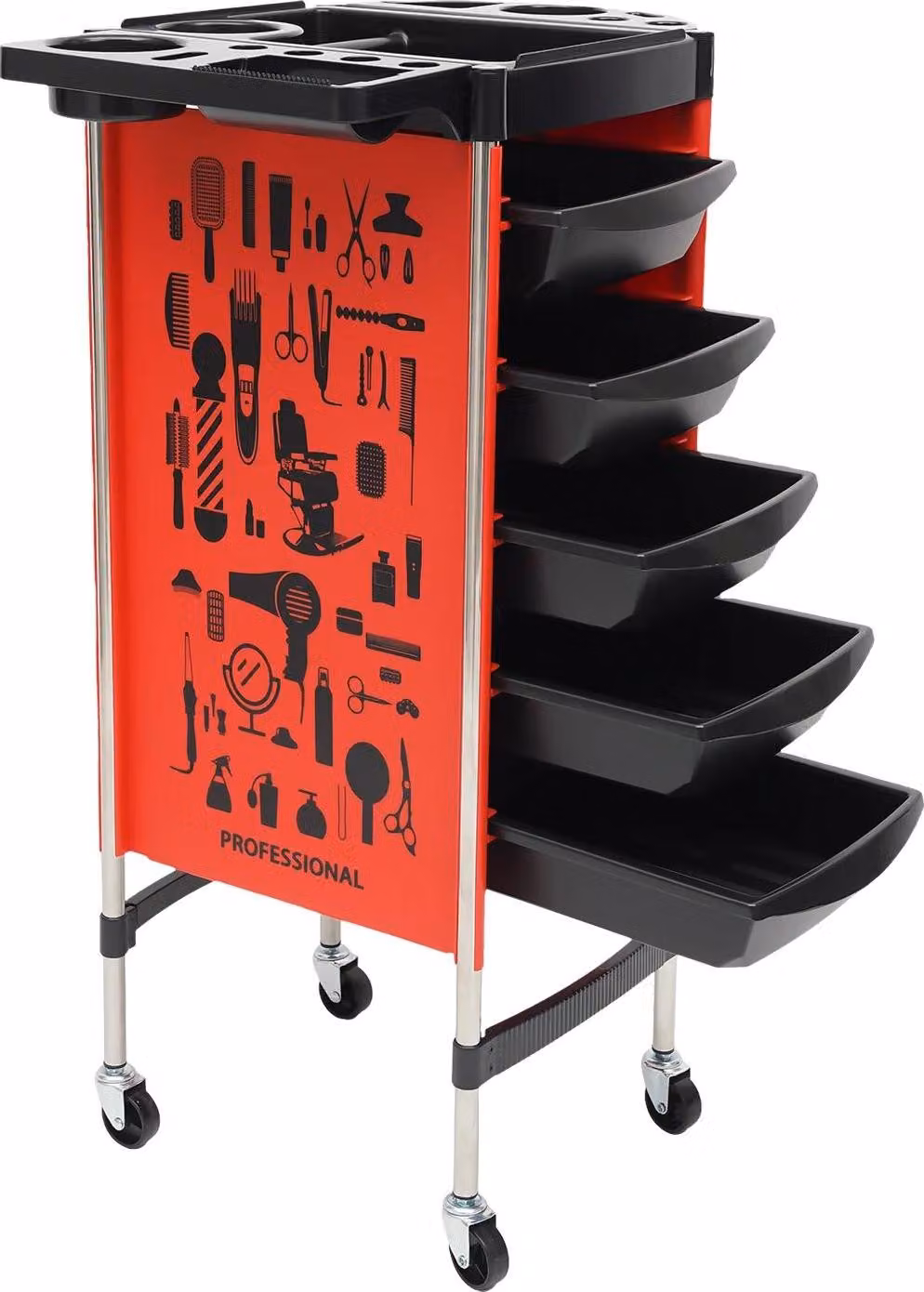 Carrello da parrucchiere - Carrello da salone - 5 cassetti estraibili - 4 rotelle - Mobile - Plastica - Rosso