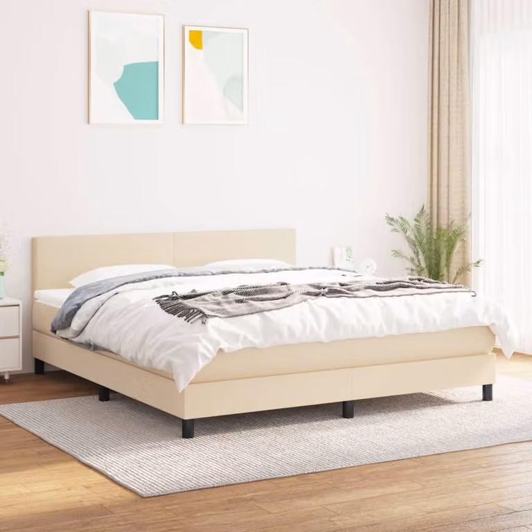 Maison Exclusive - Giroletto a Molle con Materasso Crema 160x200 cm in Tessuto