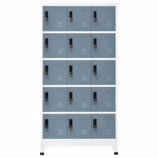 Armadietto in metallo vidaXL con serratura e ante a battente, Grigio, L 90 cm x P 40 cm x H 180 cm