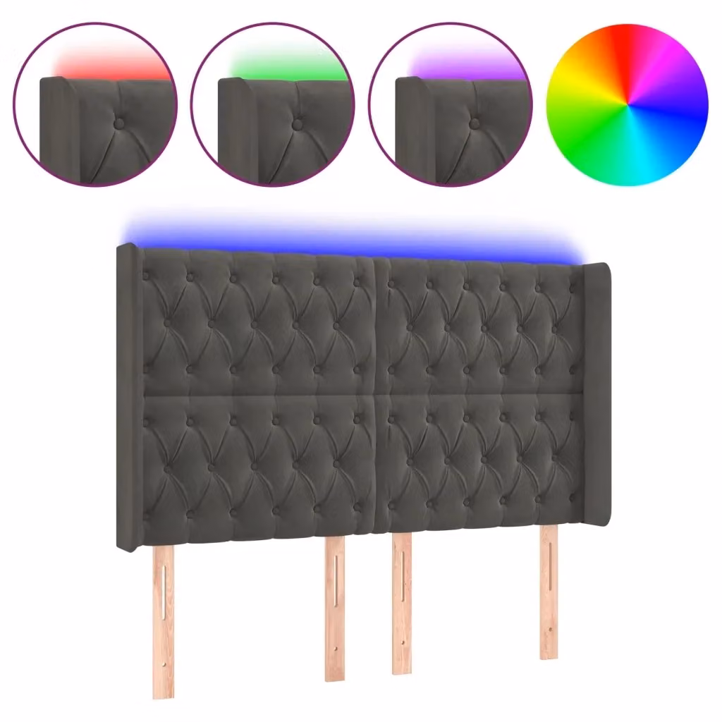 Testiera per letto con LED e porta USB vidaXL in velluto grigio, L: 163 cm, P: 16 cm, H: 118/128 cm – 2
