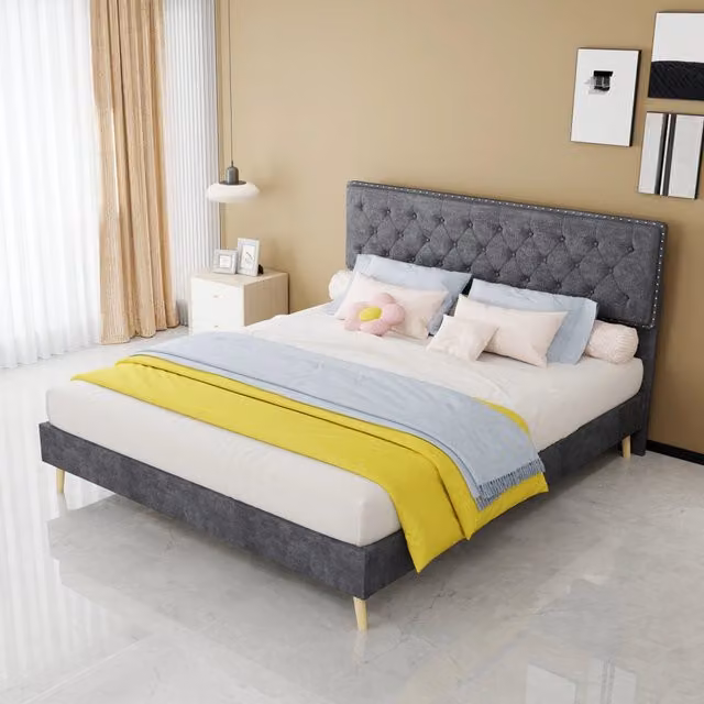 letto morbido tessuto metallo grigio 160 x 200 cm