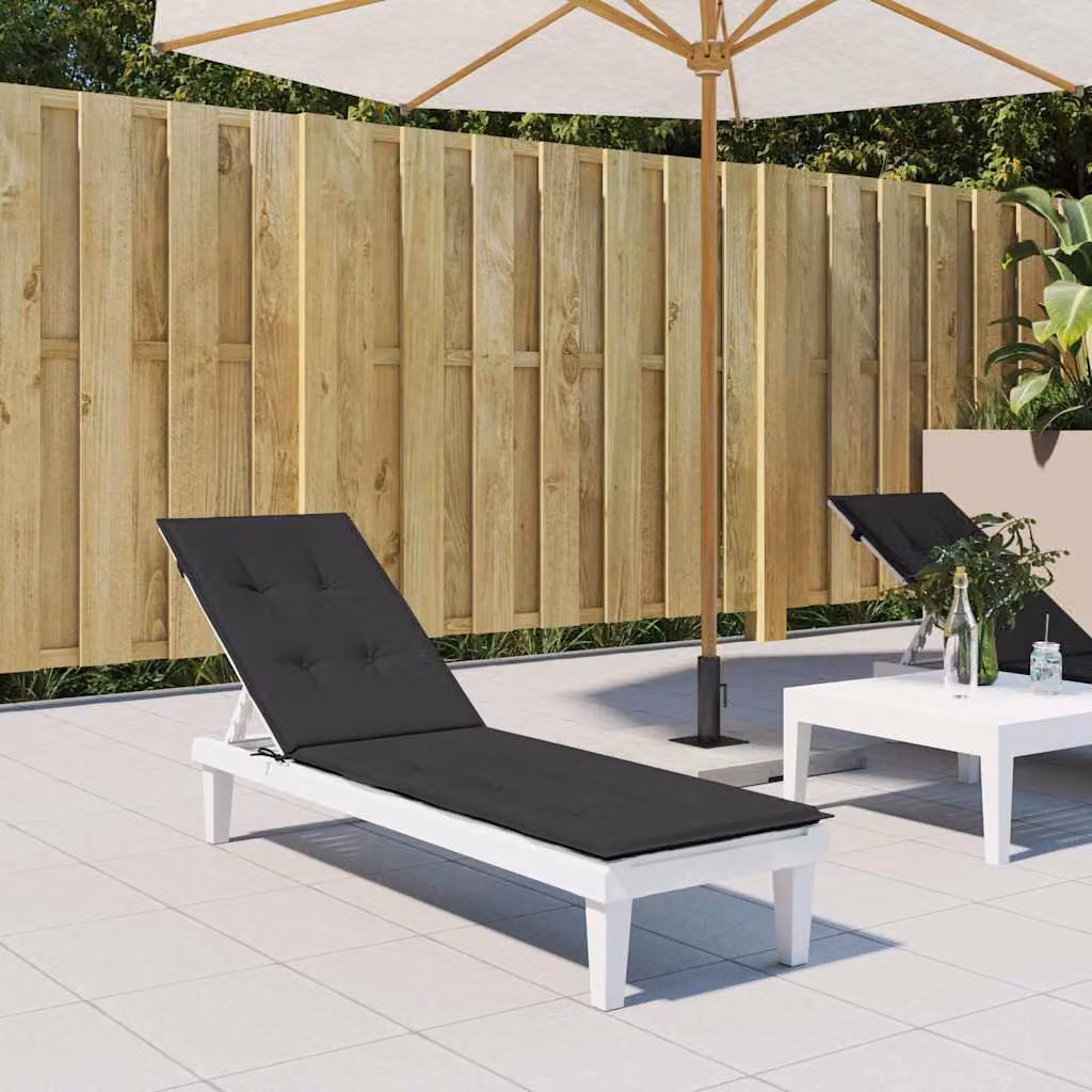 vidaXL Cuscino per Sdraio Nero in Poliestere con Imbottitura in Schiuma, Idrorepellente e Traspirante, L/P/H: 180 x 50 x 4 cm