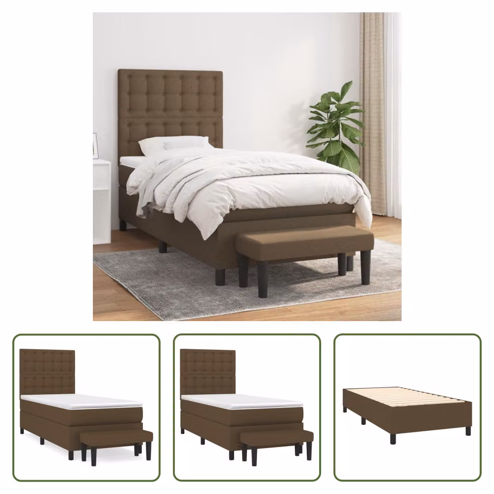 The Living Store Letto a molle con materasso marrone scuro 90x190 cm in tessuto