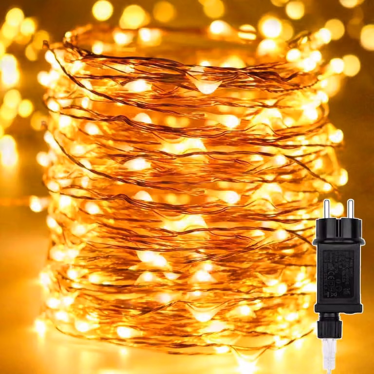 Catena luminosa a LED, 100 metri, 1000 LED, luce bianco caldo, 8 modalità, grado di protezione IP44