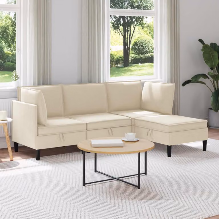 Set di mobili per il soggiorno vidaXL composto da 4 pezzi in tessuto beige con design a L e cuscini inclusi