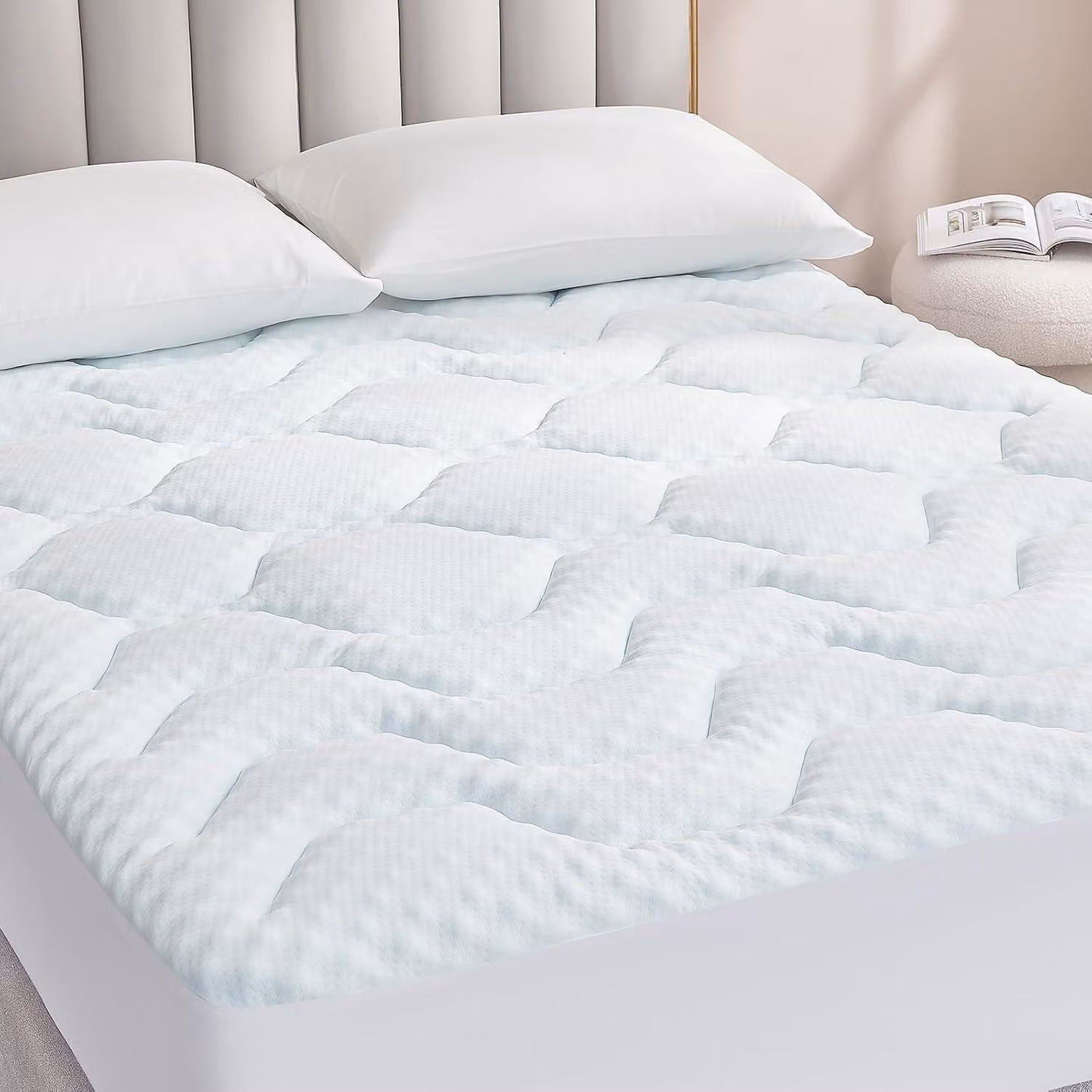Topper per materasso in gel, 160x200 cm, memory foam, colore bianco, dimensioni 160x200x3 cm